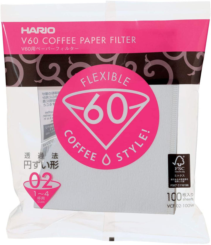 Hario - V60 漂白及無漂白手沖咖啡濾紙|VCF-01/02|1-2杯/1-4杯|