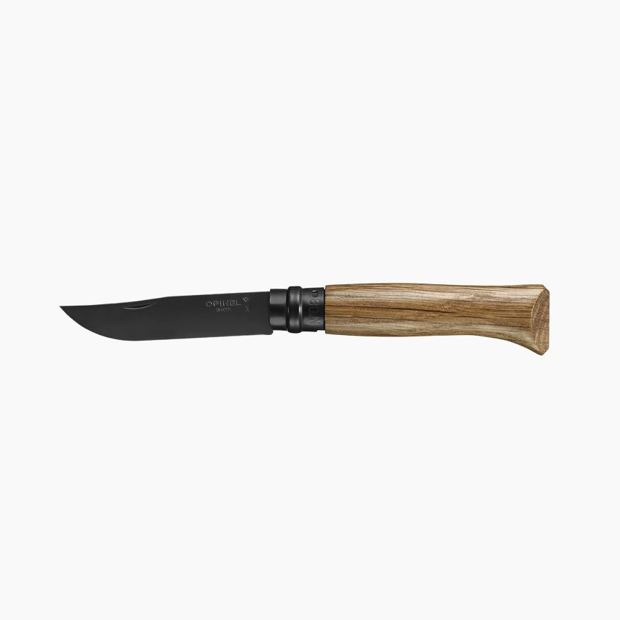 Opinel - N°08 Black Stainless Steel Folding Knife|Oak Wood Handle|Stainless Steel Black Stainless Steel Folding Knife