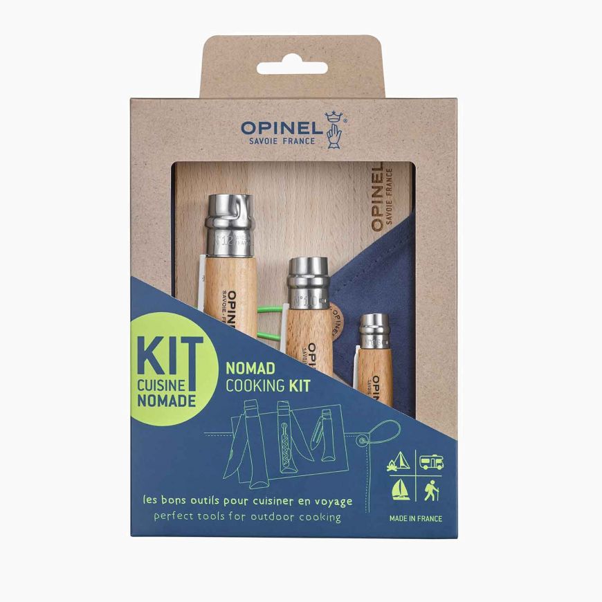 Opinel - Nomad Cooking Kit|游牧廚具組|櫸木手柄|3把刀+砧板+收納布