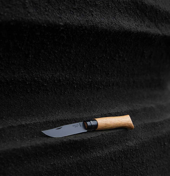 Opinel - N°08 Black Stainless Steel Folding Knife|Oak Wood Handle|Stainless Steel Black Stainless Steel Folding Knife