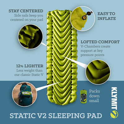 Klymit - Static V2 單人充氣睡墊地蓆｜重470克｜收納體積細小｜Ultralight Sleeping Pad