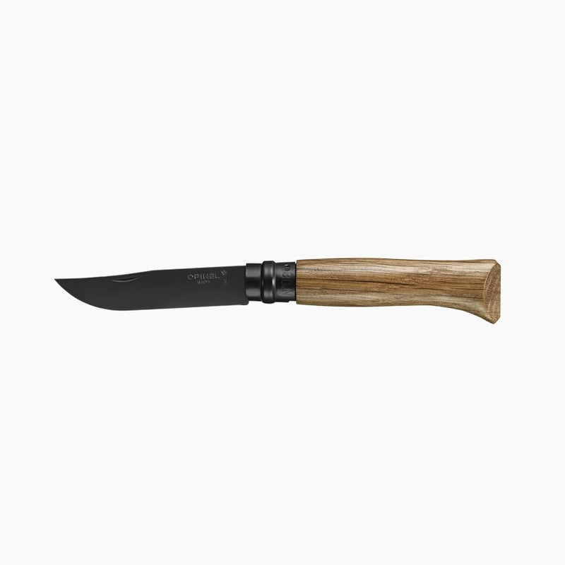 Opinel - N°08 Black Stainless Steel Folding Knife｜Oak Wood Handle｜Stainless Steel Black Stainless Steel Folding Knife