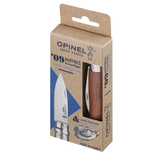 Opinel - N°09 Stainless Steel Folding Oyster Knife｜Padouk Handle｜Stainless Steel Sandalwood Handle Oyster Folding Knife