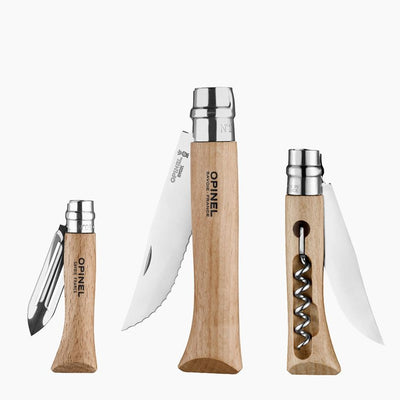 Opinel - Nomad Cooking Kit｜Nomad Cooking Kit｜Beech Handle｜3 Knives + Cutting Board + Storage Cloth